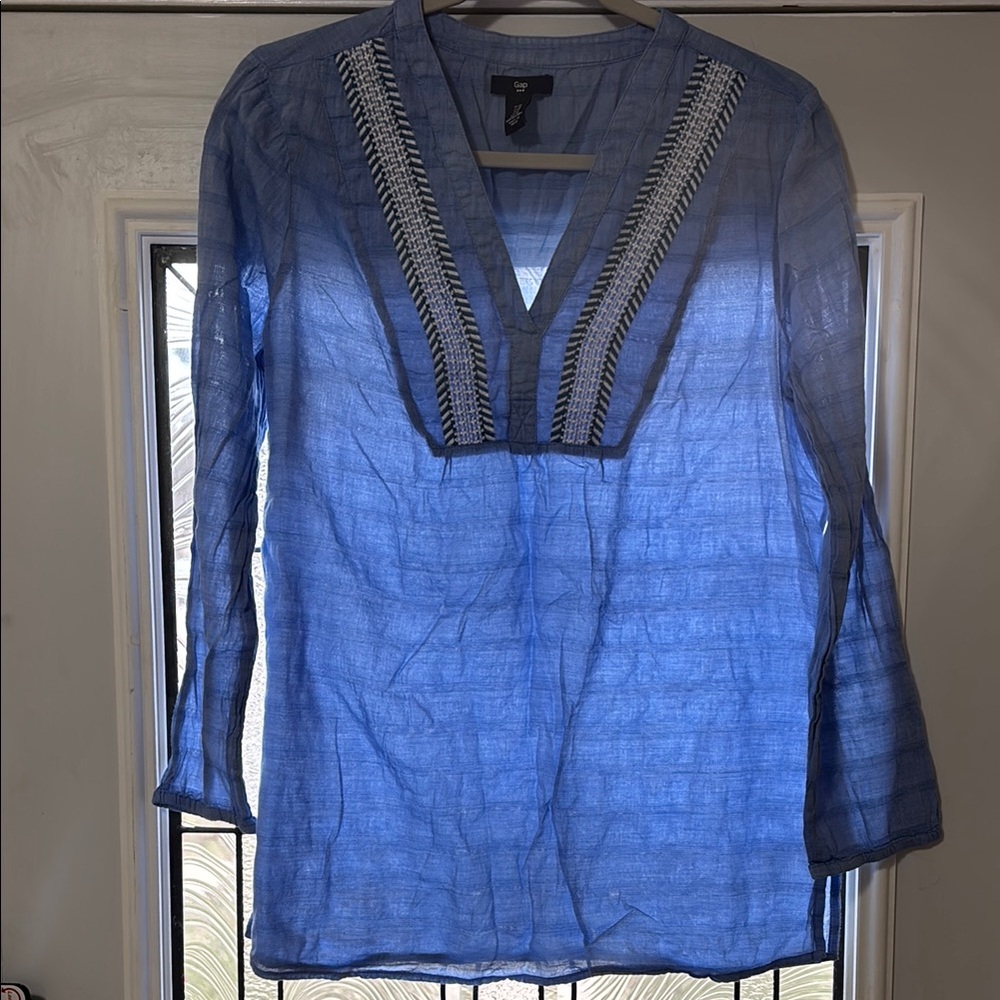 Blue Sheer V-Neck Women's Top